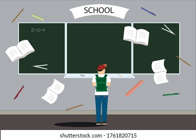 niño cerca de una pizarra en clase