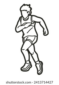Ein Junge startet eine Aktion, die eine Kinderbewegung Cartoon Sport Graphic Vector Joggt