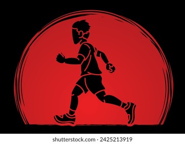 Ein Junge beginnt zu laufen Aktion Joggen ein Kind Bewegung Cartoon Sport Grafik Vektor
