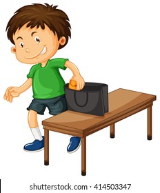 Boy stealing things from purse illustration