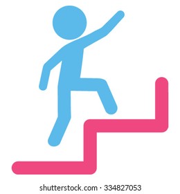Boy Steps Upstairs vector icon. Style is bicolor flat symbol, pink and blue colors, rounded angles, white background.