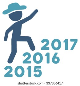 Boy Steps Years vector icon. Style is bicolor flat symbol, cyan and blue colors, rounded angles, white background.