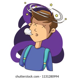 Boy sticker vector illustration. Character of male cartoon showing the tired expression