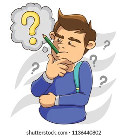 Boy sticker vector illustration. Character of male cartoon showing confuse  expression