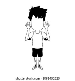 Boy sticking out his tongue on black and white colors