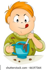 Boy stirring chocolate drink - Vector