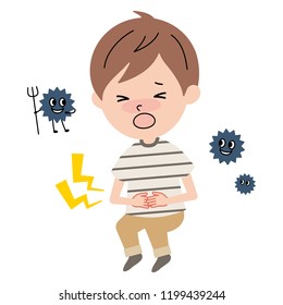 Boy with stomachache and laughing germs