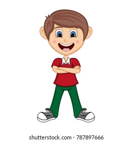boy stood with folded arms Cartoon vector