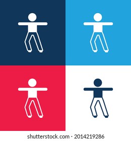 Boy Stretching Arms blue and red four color minimal icon set
