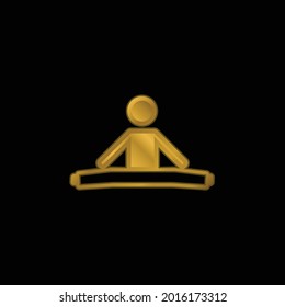 Boy Stretching Both Legs gold plated metalic icon or logo vector