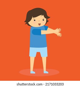 Boy stretching his arms forward doing exercises