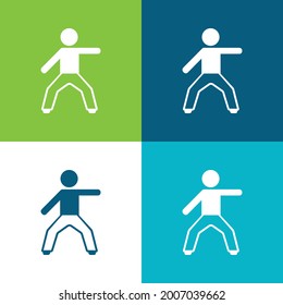 Boy Stretching Linksarm Flat - Vier Farbe minimale Icon Set