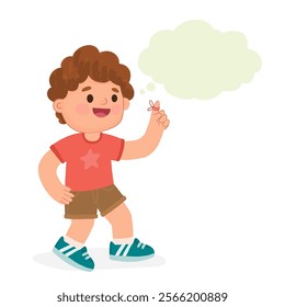 Boy with string tied around his finger as reminder.