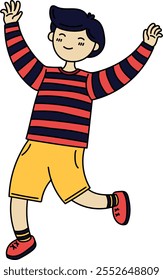 A boy with stripes dancing, perfect for cheerful and party designs