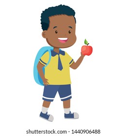 boy student with backpack and apple back to school vector illustration