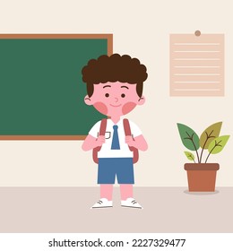 Boy student with backpack. Back To school concept