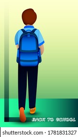 boy student with a backpack goes to school. Back to school. September 1 is beginning of the new school year. Vector in realistic style