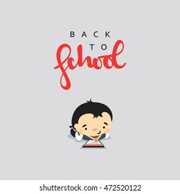 Boy student with a backpack and modern gadget. The character cute doodle funny. Stylish guy. 