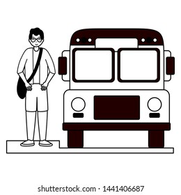 boy student and bus back to school vector illustration