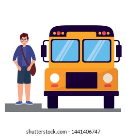 boy student and bus back to school vector illustration