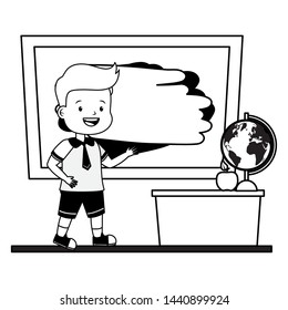 boy student chalkboard desk map apple back to school vector illustration