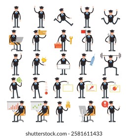 boy student characters in different poses set