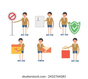 boy student characters set vector illustration