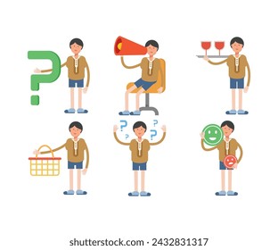 boy student characters set vector illustration