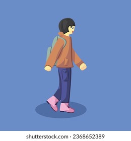 Junge Schüler in bunten Kleidern mit Rucksack