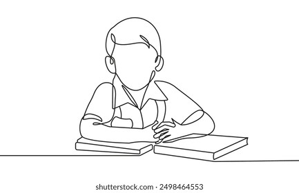 Boy Student Continuous One Line Drawing. Children Learning Minimalist Line Art Illustration. Back to School Vector Illustration