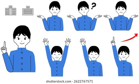 Boy Student Facial Expression Clipart Set