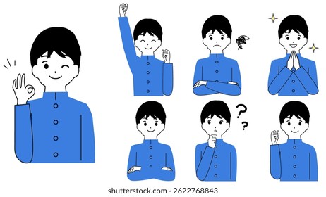 Boy Student Facial Expression Clipart Set