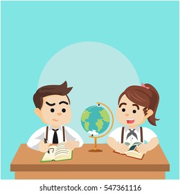 boy student and girl student study together