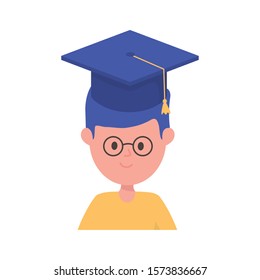 boy student graduation hat school learning online vector illustration