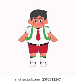 Boy student with green backpack cartoon character illustration