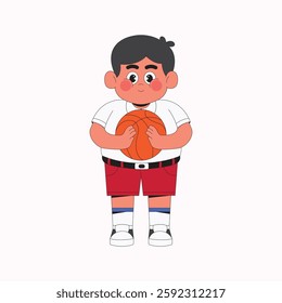 Boy student holding basketball cartoon character illustration