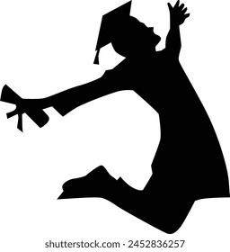 Boy student jumping in graduated ceremony silhouette vector