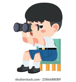 boy student sitting with  binocular