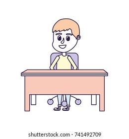 boy student sitting in the wood desk