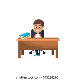 boy student sitting in the wood desk