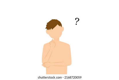 Boy student, in swimsuit,Have doubts