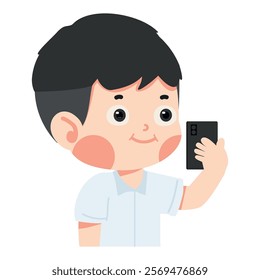 boy student taking a selfie with smartphone cartoon