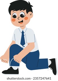 Boy Student Tying His Shoelaces Illustration