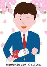 The boy student who is pleased with a graduation ceremony.