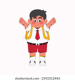 Boy student with yellow backpack cartoon character illustration