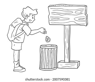 Junge Schüler werfen Müll in ihrer statt Illustration