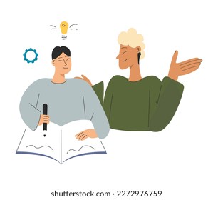 The boy studies with his father the teacher concept vector illustration