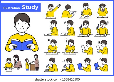 Boy study illustration set, vector available