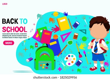 Boy studying back to school landing page Free Vector. Vector Illustration