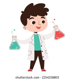 Boy Studying Chemistry In Laboratory Illustration